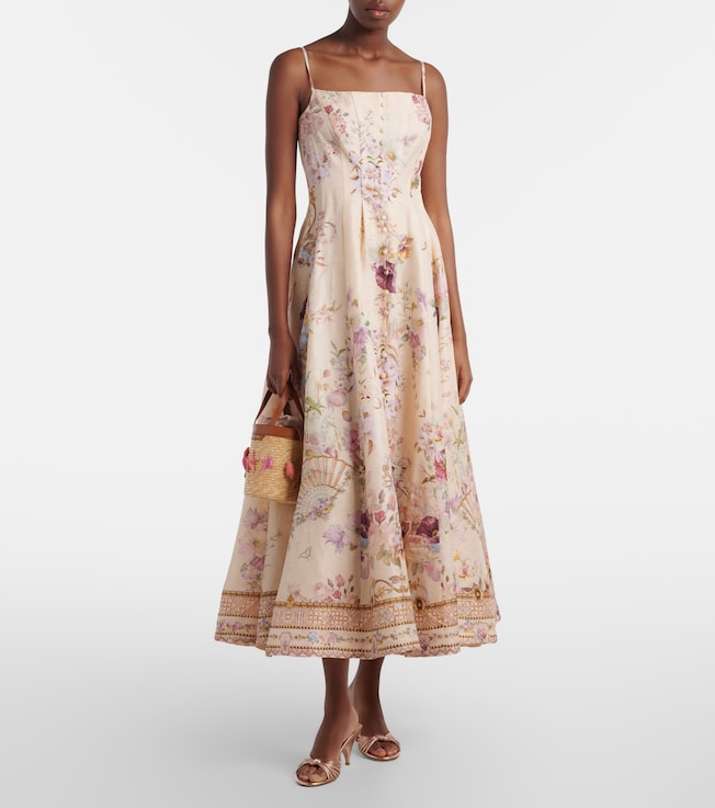 Camilla Printed linen and silk midi dress