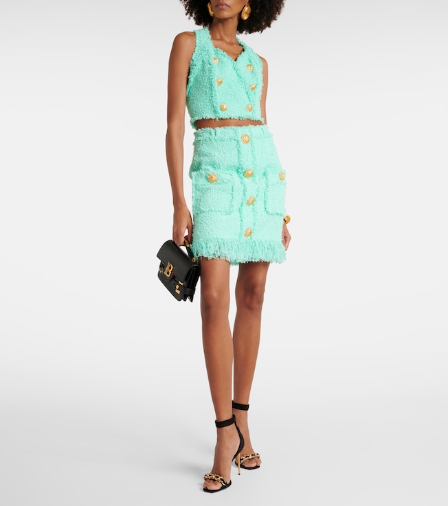 Balmain Fringed tweed miniskirt