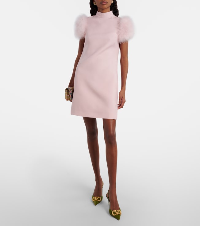 Valentino Feather-trimmed turtleneck Crepe Couture minidress