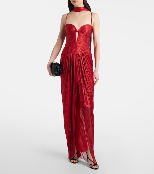 Maria Lucia Hohan Pleated scarf-detail silk bustier gown