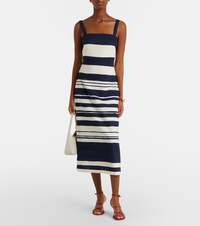 Veronica Beard Ella striped linen-blend midi dress