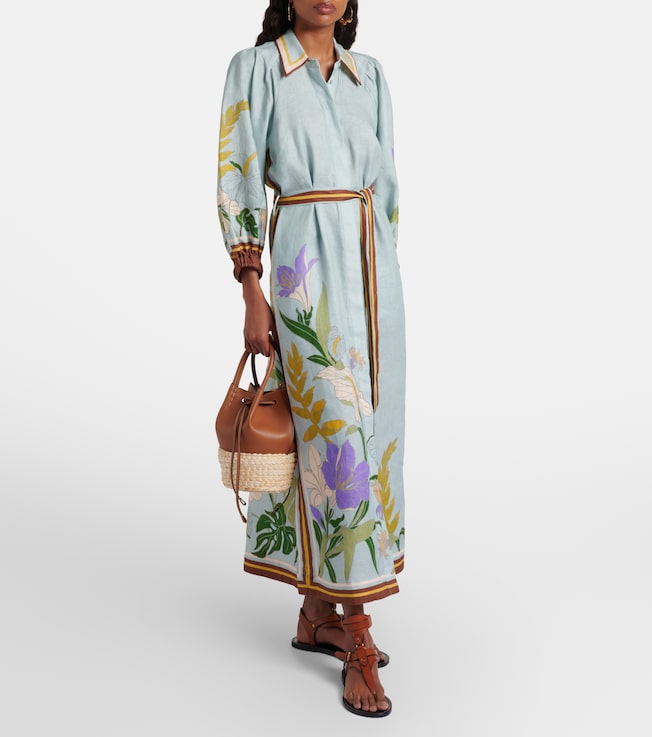 Alémais Belted floral linen shirt dress