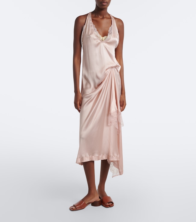 Maison Margiela Gathered lace-trimmed satin slip dress