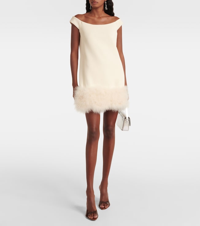 Blumarine Feather-trimmed crêpe minidress
