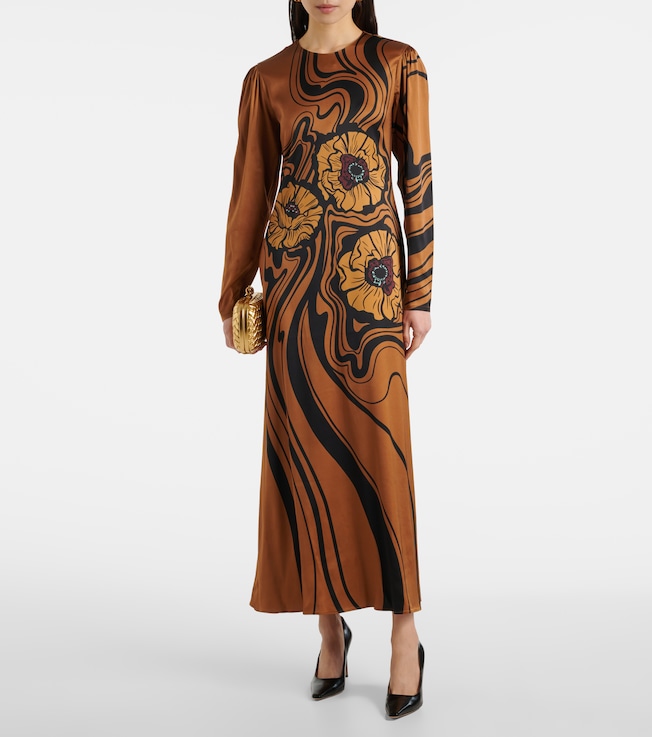 La DoubleJ Clingy Swing floral satin maxi dress