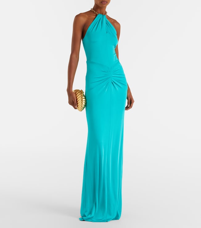 Carolina Herrera Halterneck ruched jersey gown