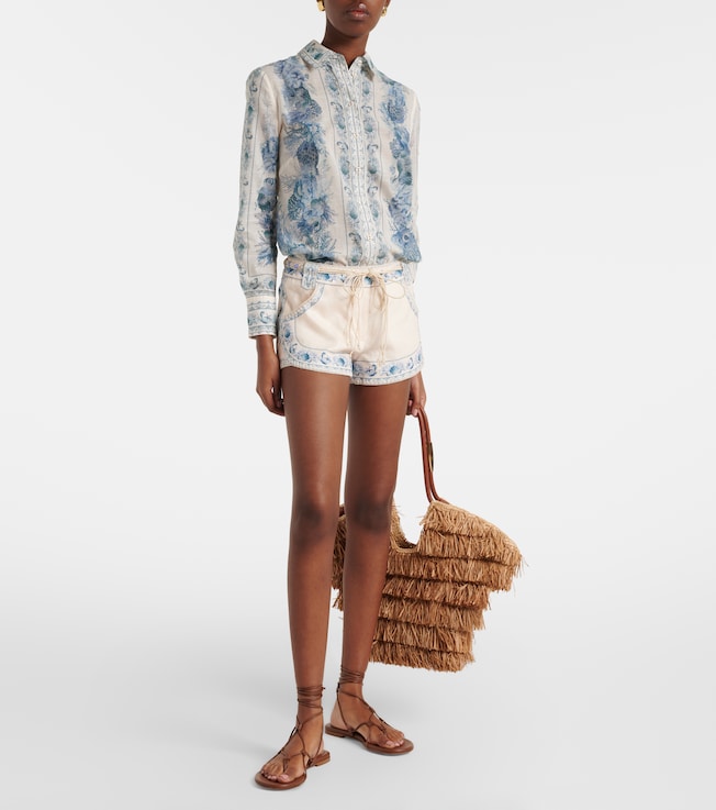 Zimmermann Wanderlust belted floral linen shorts