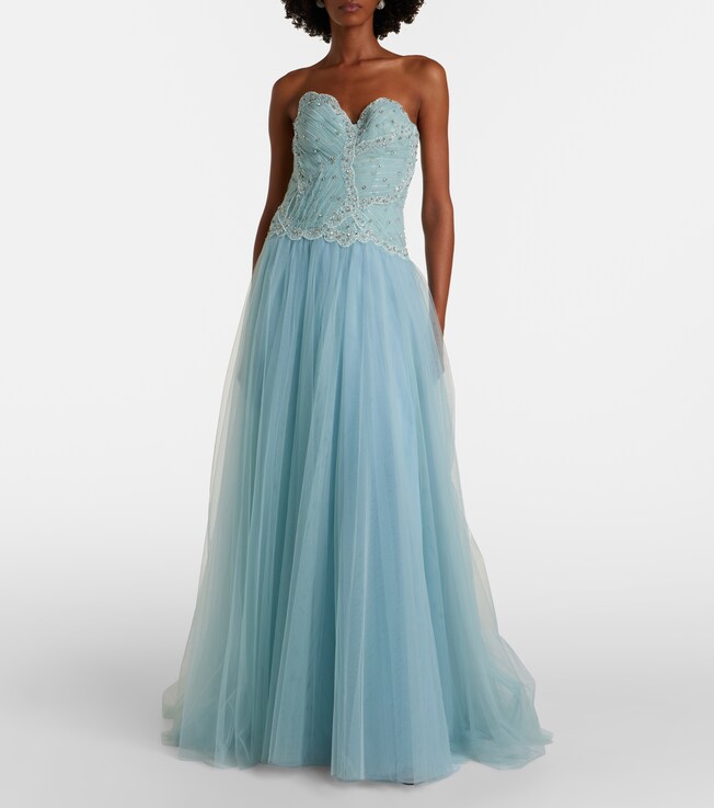 Costarellos Vivienne embellished tulle gown