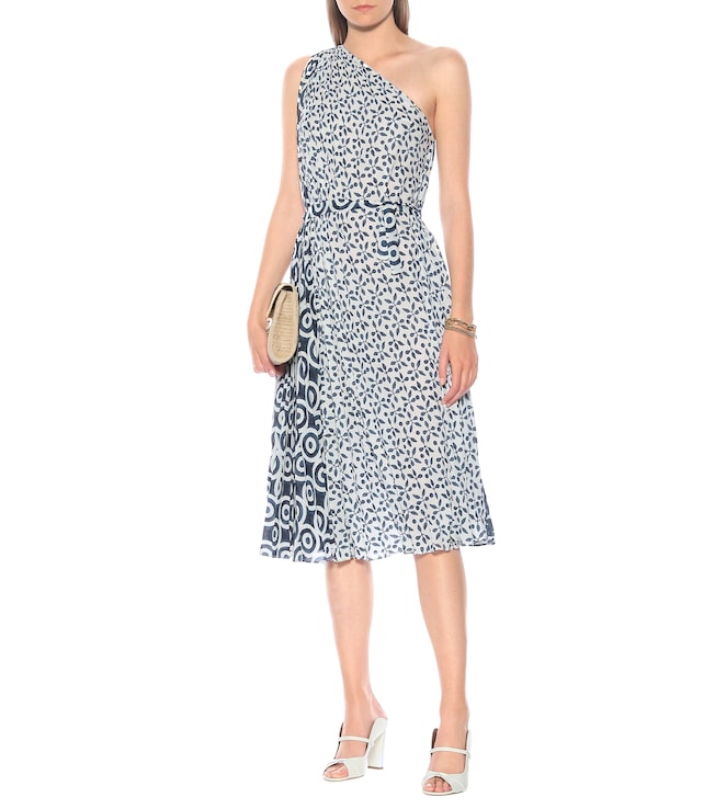 Oscar de la Renta Printed georgette one-shoulder midi dress