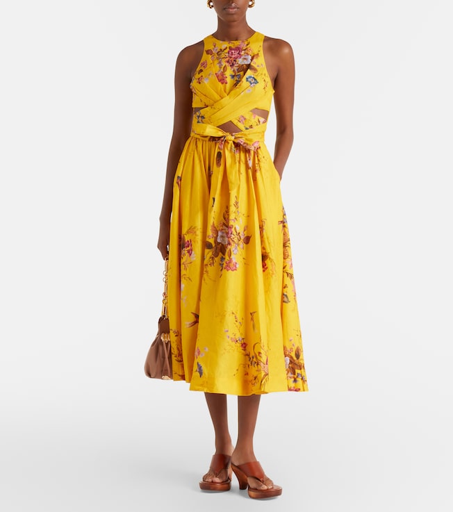 Zimmermann Patience floral cutout linen midi dress