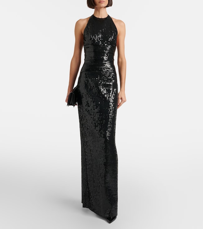 ROBERTO CAVALLI Sequined halterneck silk gown
