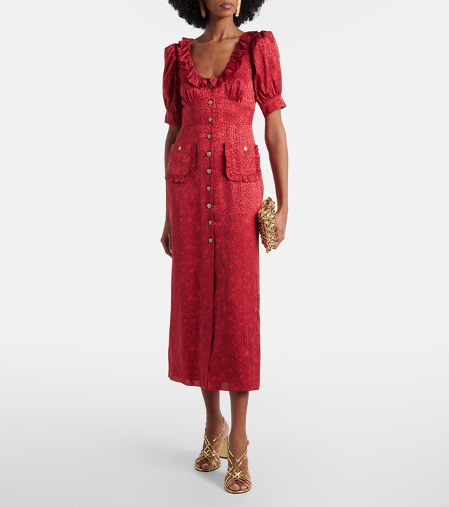 Alessandra Rich Leopard-print silk jacquard midi dress