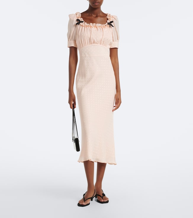 Alessandra Rich Bow-detail ruffled silk jacquard midi dress