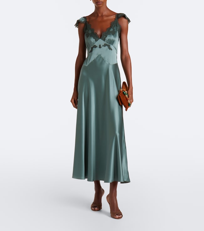 Dôen Fiona lace-trimmed silk satin slip dress