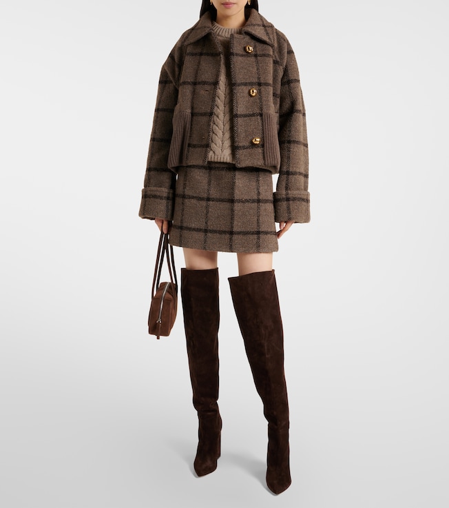 Patou Checked wool-blend tweed miniskirt