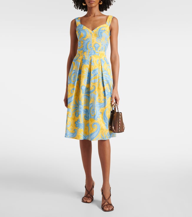Etro Paisley pleated cotton midi dress