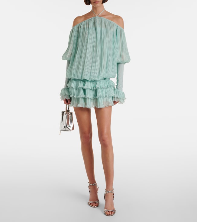 Blumarine Plissé silk chiffon minidress