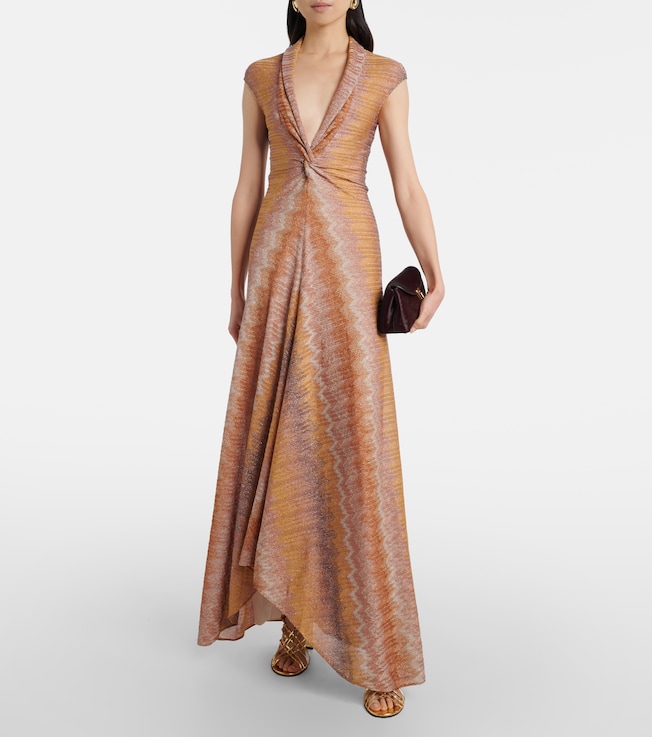 Missoni Gathered asymmetric lamé maxi dress