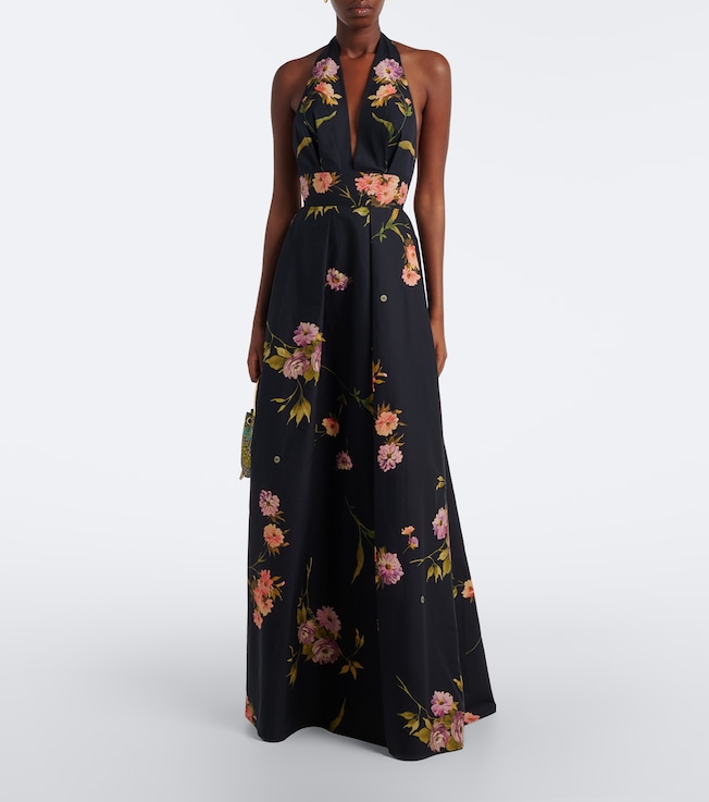 Elie Saab Floral pleated cotton poplin maxi dress