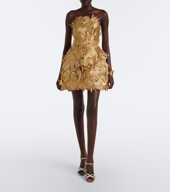 Oscar de la Renta Floral appliqué bustier dress