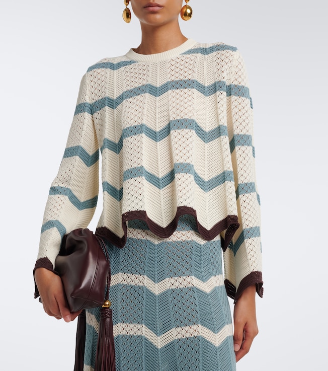La DoubleJ Chevron crochet cropped cotton sweater