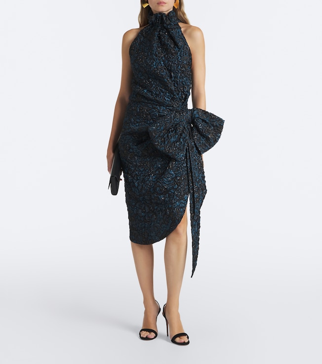 Balmain Draped jacquard halterneck midi dress