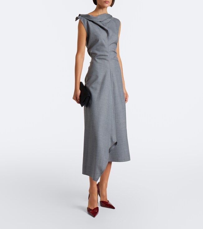 Victoria Beckham Draped asymmetric wool midi dress