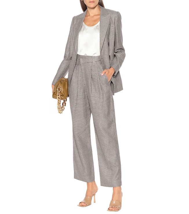 Brunello Cucinelli Checked linen, wool and silk wide-leg pants