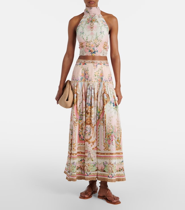 Camilla Halterneck linen and silk crop top