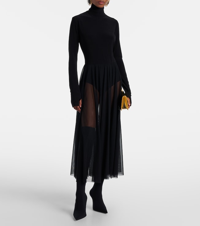 Norma Kamali Sheer jersey and mesh midi dress