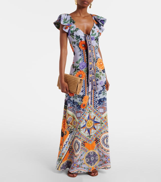 Camilla Printed linen and silk maxi dress
