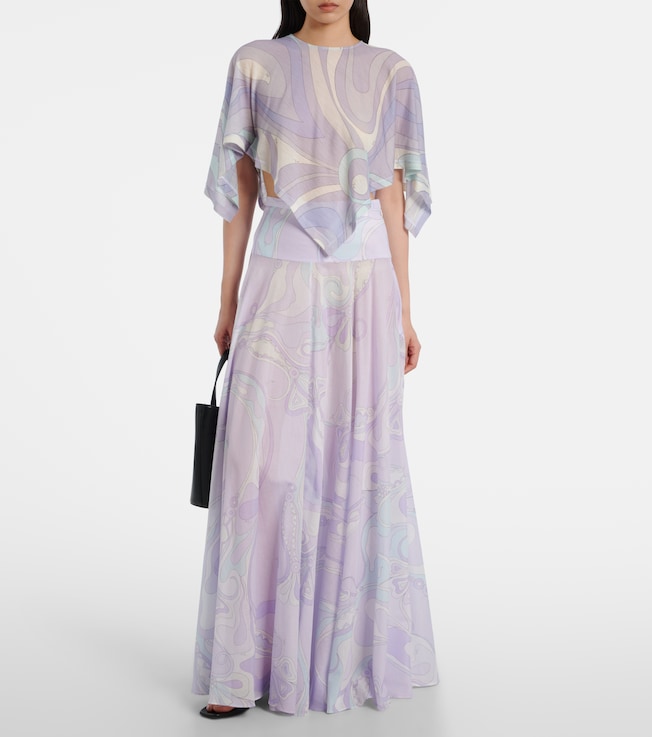 Pucci Orchidee asymmetric wool-blend crop top