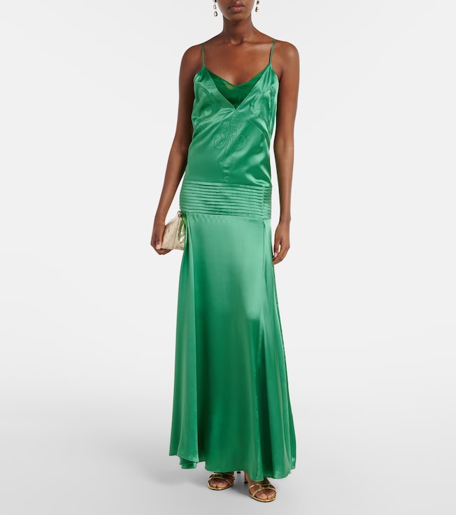 Xu Zhi Embroidered pleated silk satin gown