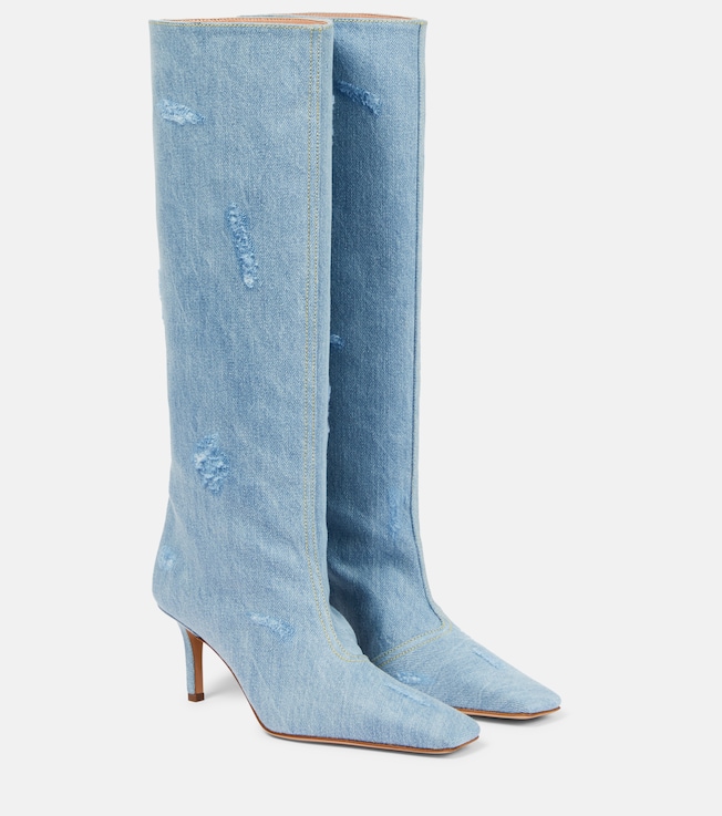 Acne Studios Distressed denim knee-high boots