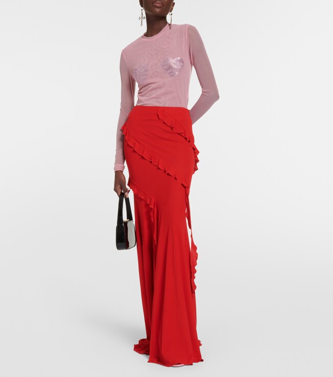 Blumarine Frill-trimmed jersey maxi skirt