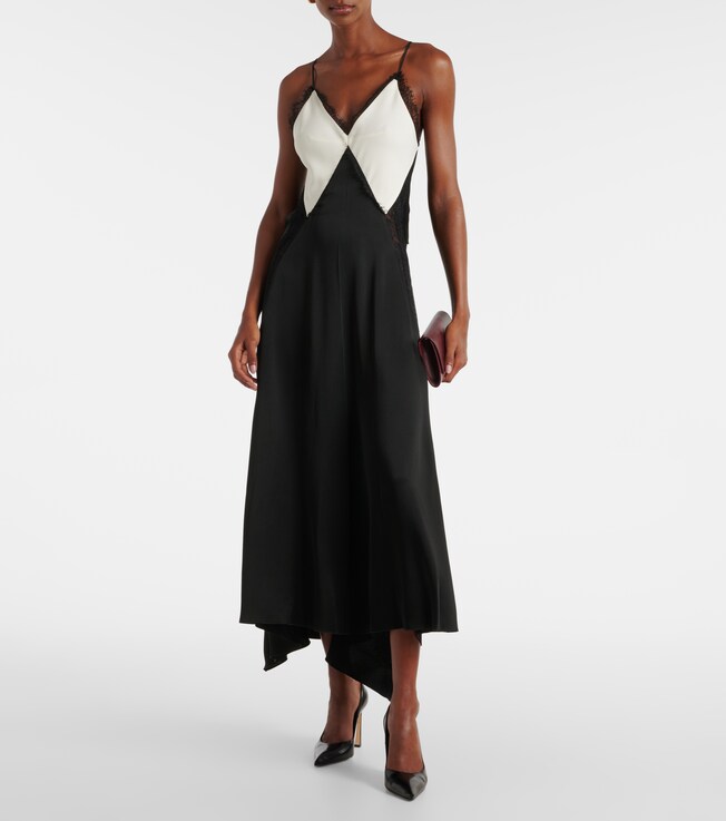 Victoria Beckham Lace-trimmed crêpe satin slip dress