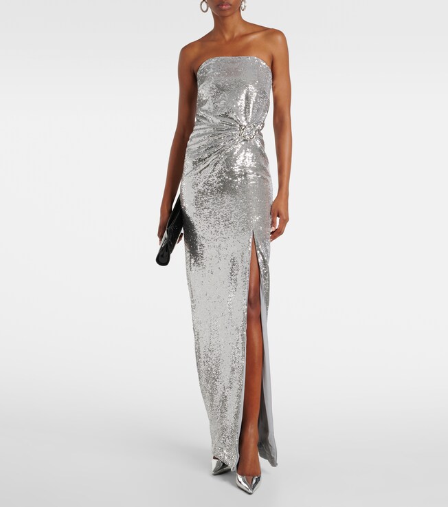 Roland Mouret Buckle-detail sequined strapless gown