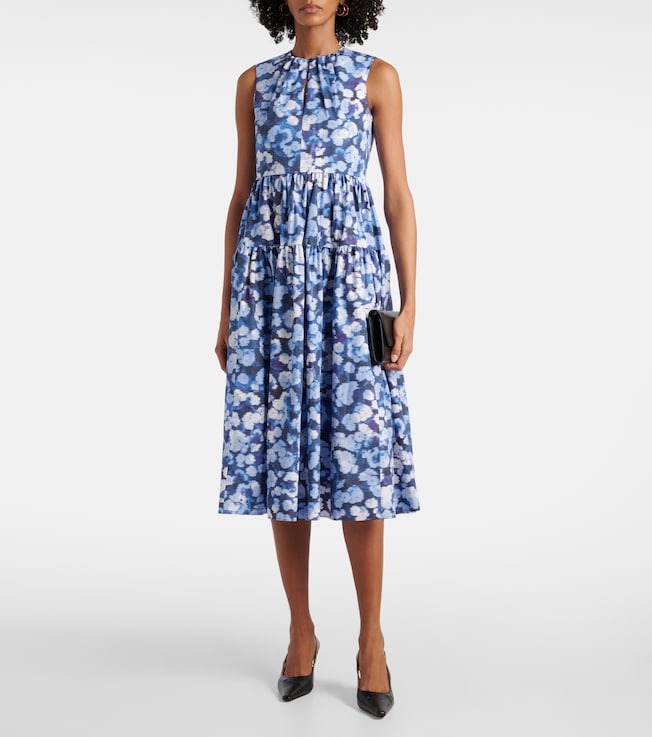 Erdem Floral-appliqué ruffled cotton cocktail dress