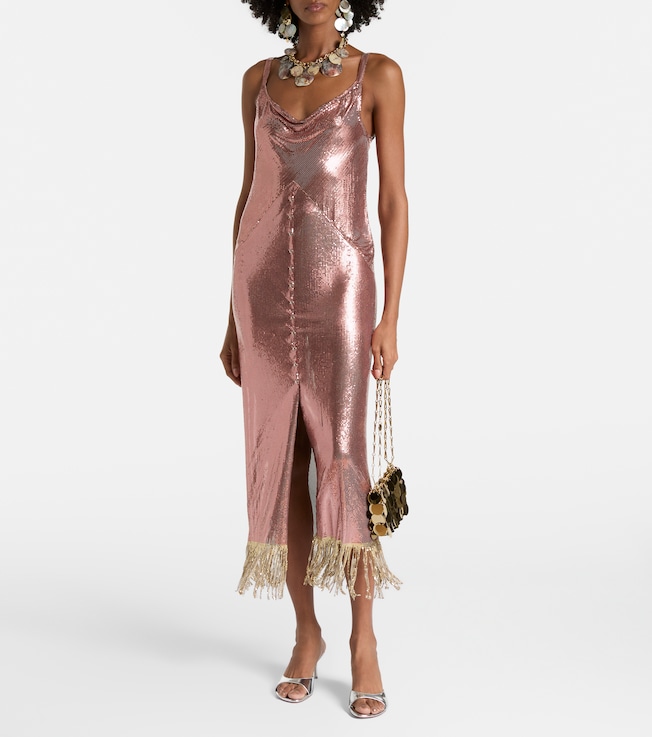 Rabanne Fringed metallic midi dress
