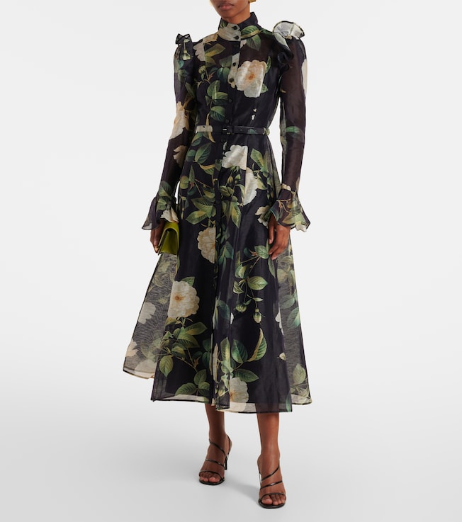 LEO LIN Katrina floral linen-blend midi dress