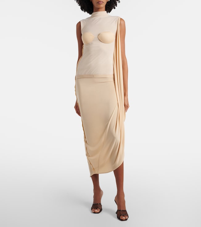 Jean Paul Gaultier Lace-trimmed semi-sheer midi dress