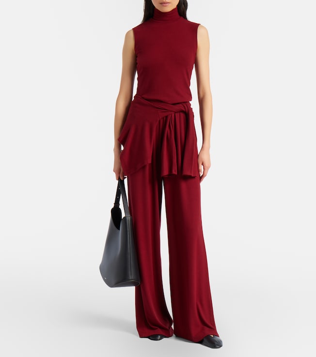 LESET Lauren pleated jersey wide-leg pants