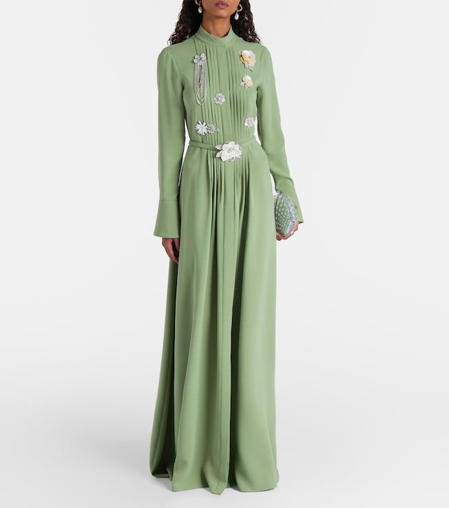 Oscar de la Renta Embroidered silk-blend georgette gown