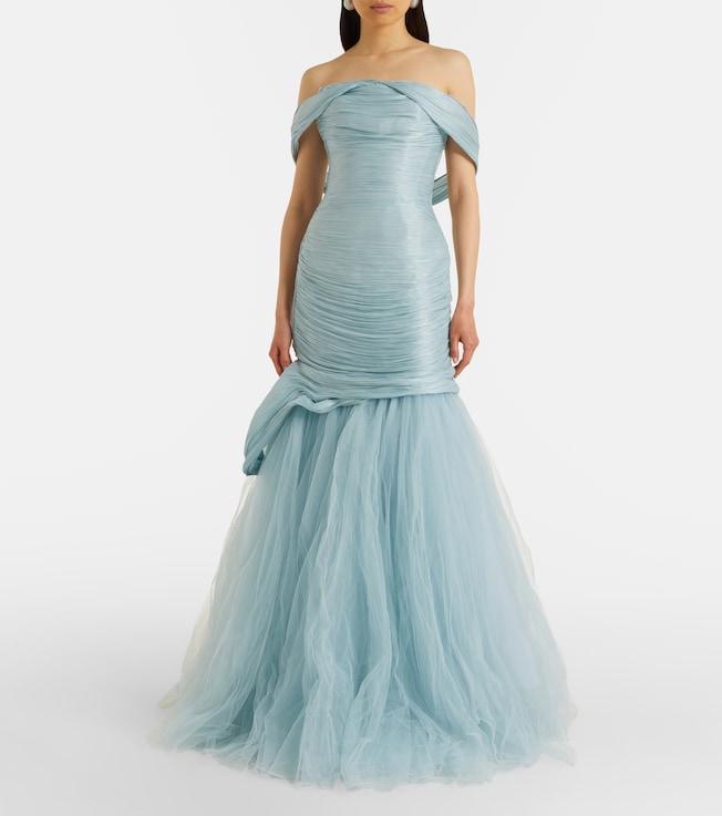 MARMAR HALIM Pleated off-shoulder bustier gown