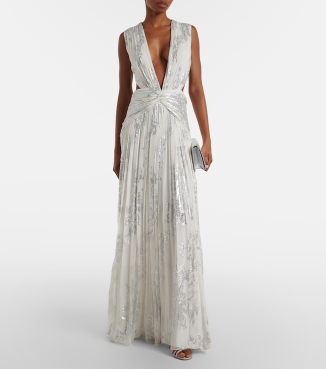Costarellos Amalia floral silk georgette gown