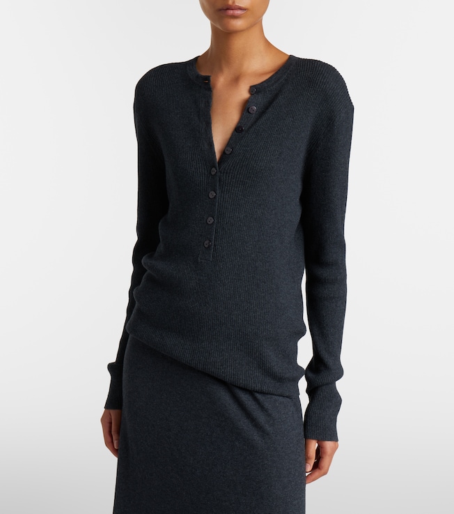 LISA YANG Airi ribbed-knit cotton and cashmere Henley shirt