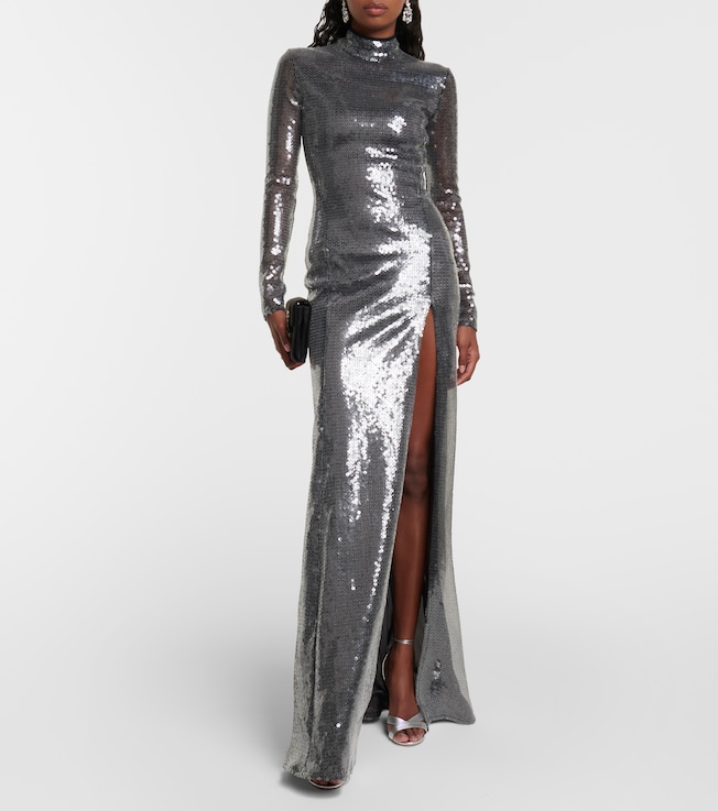 David Koma Sequined mockneck gown