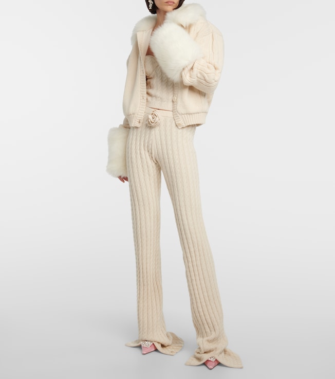Magda Butrym Cropped faux fur-trimmed cardigan