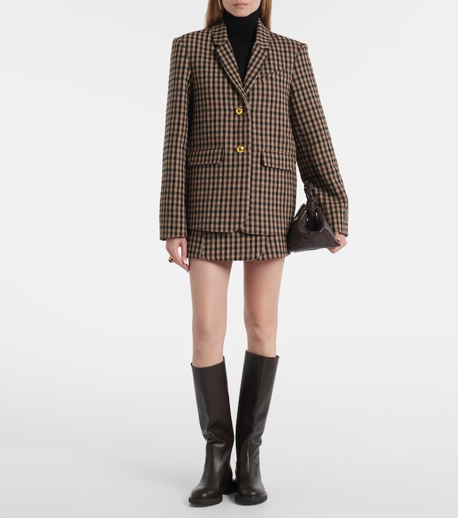 GANNI Checked wool wrap skirt