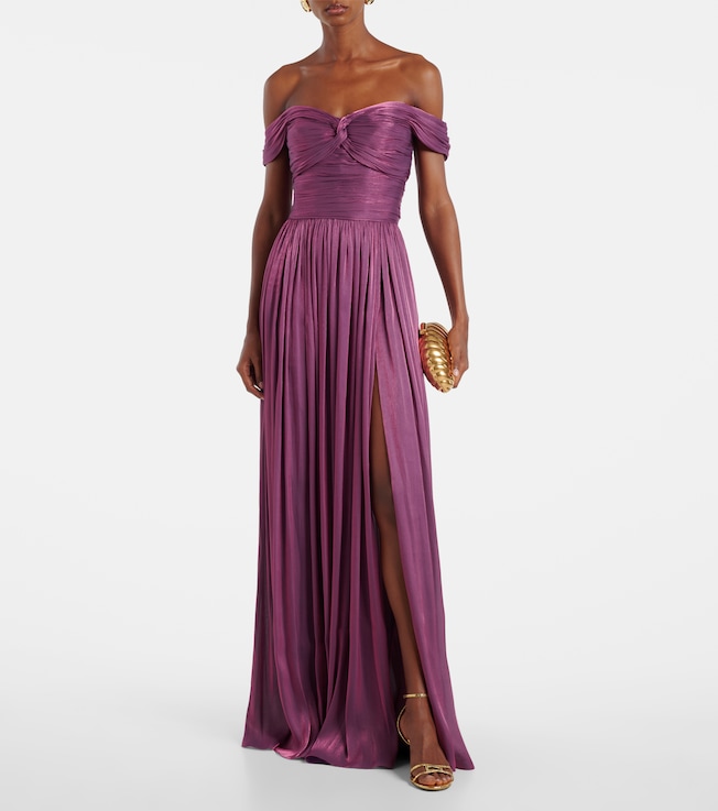 Costarellos Ruched off-shoulder gown